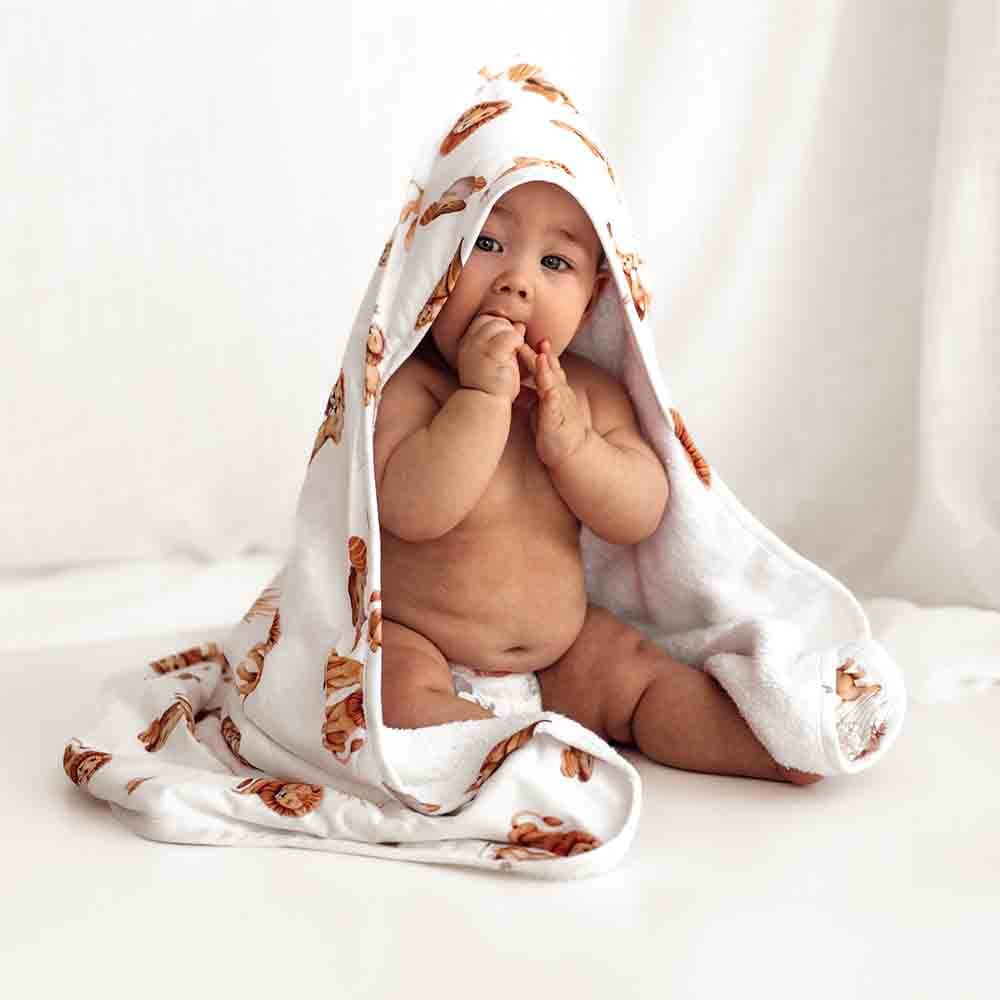 Babyhug Lion Patch Embroidered Towel without Hood - Aqua Blue main image 1