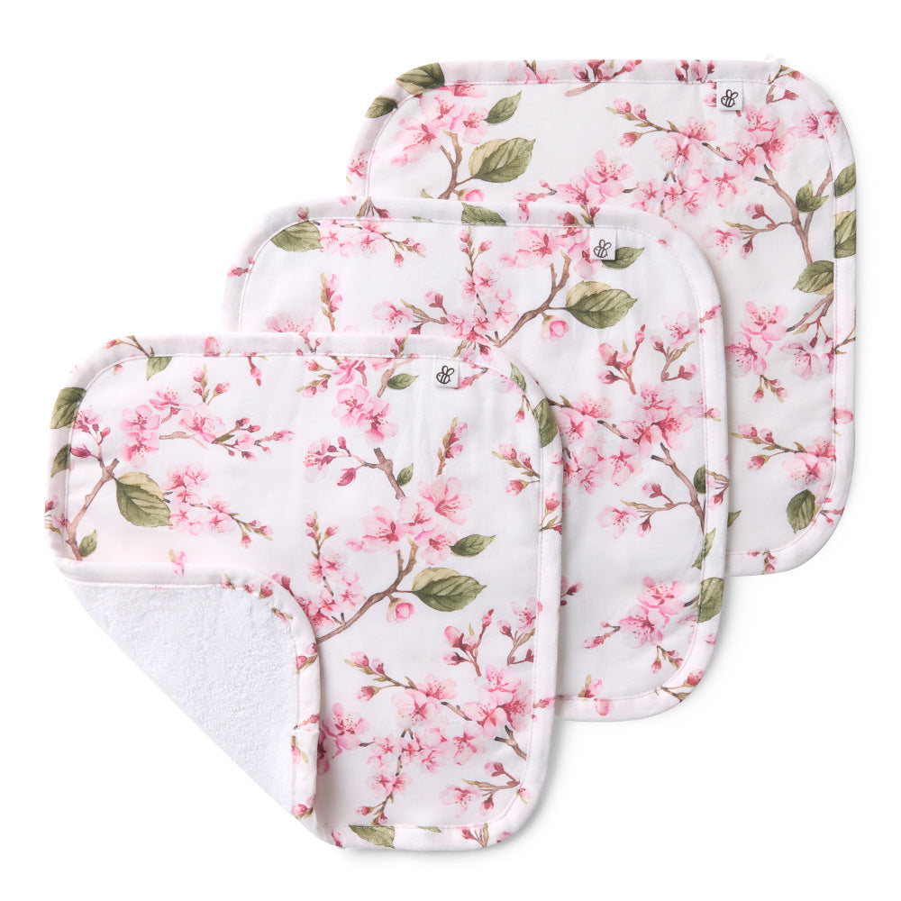 Small Organic Muslin Cloths 3 Pack - Cherry Blossom/Milk/Fairytale