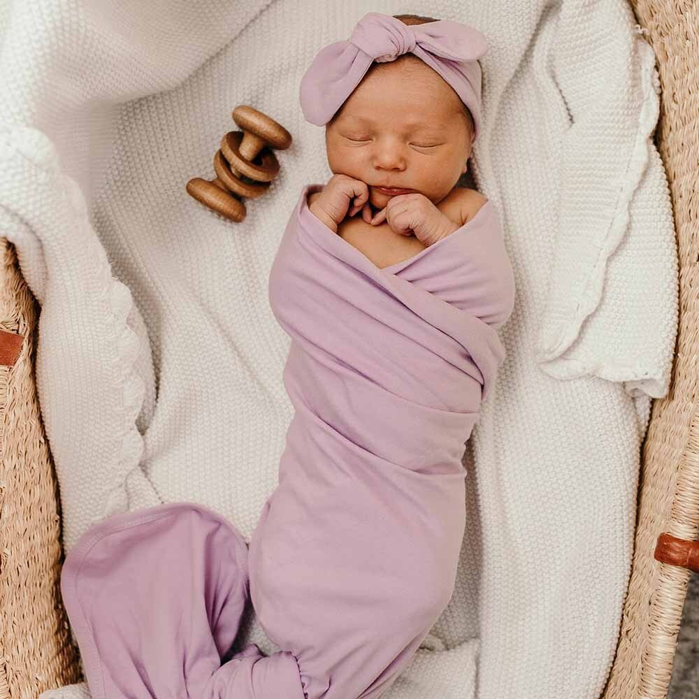 Lilac Purple Organic Baby Jersey Wrap & Topknot Snuggle Hunny