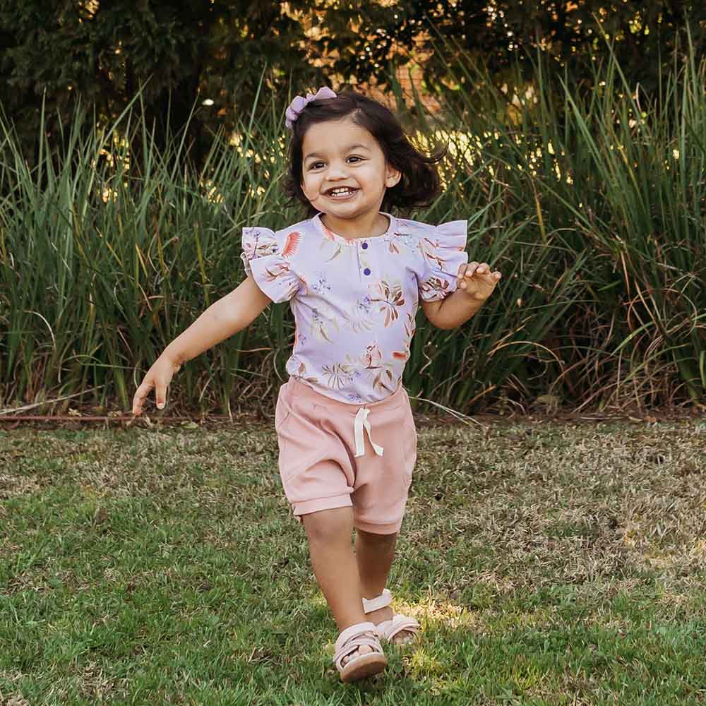 Carousel Short Sleeve Organic Bodysuit with Frill