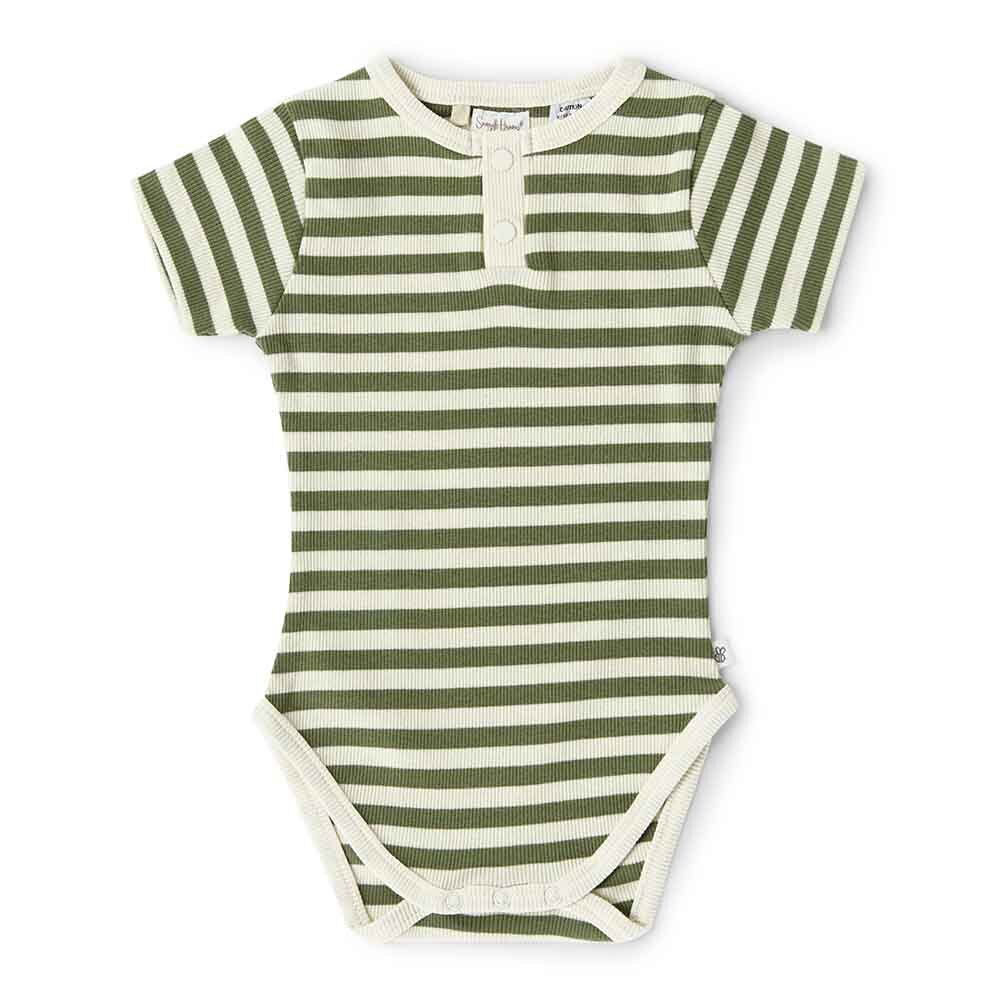 Olive Stripe Short Sleeve Organic Bodysuit - View 2