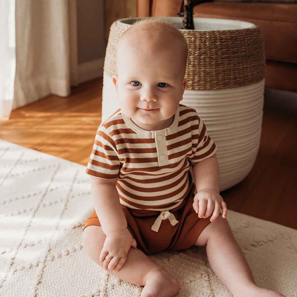 Biscuit Stripe Short Sleeve Organic Bodysuit - View 4