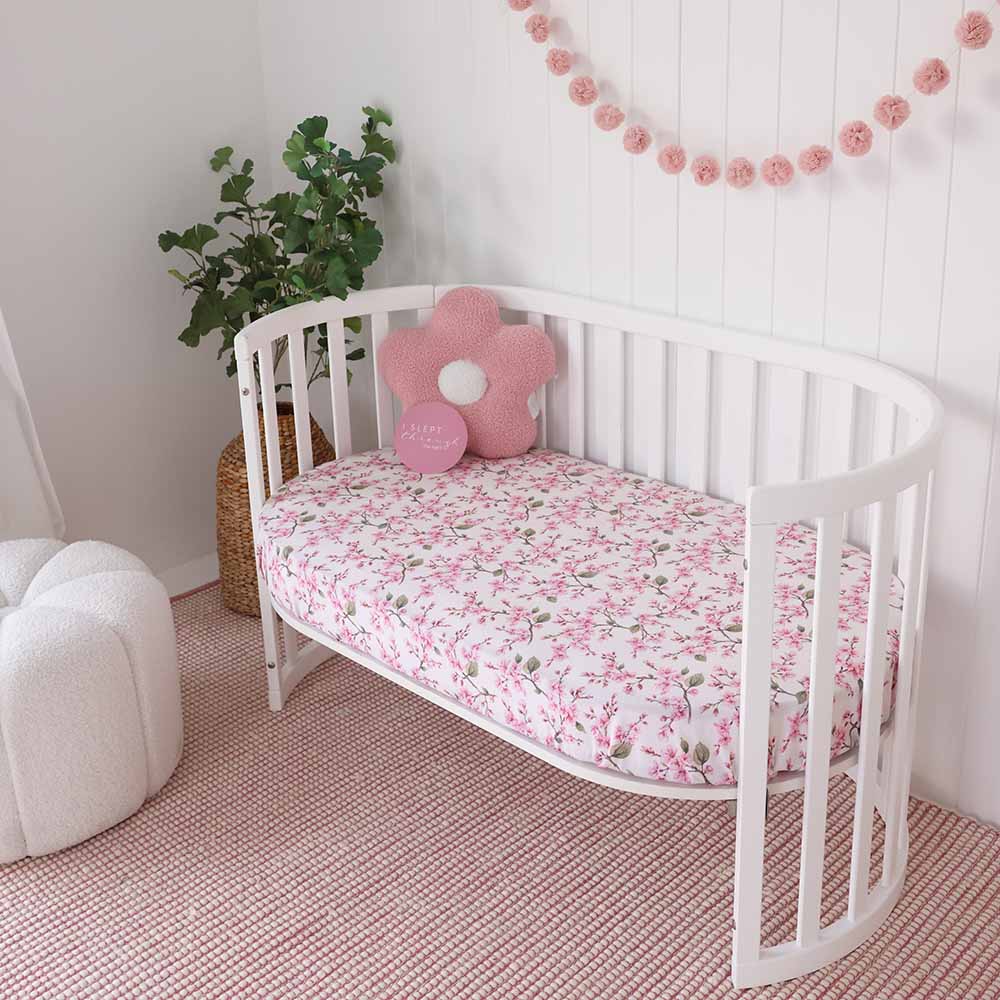 Cherry Blossom Organic Fitted Cot Sheet - View 1