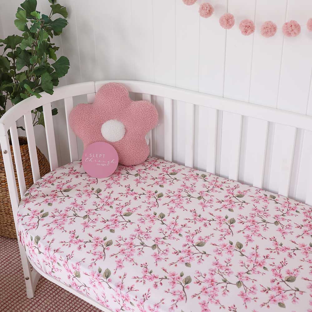 Cherry Blossom Organic Fitted Cot Sheet - View 6