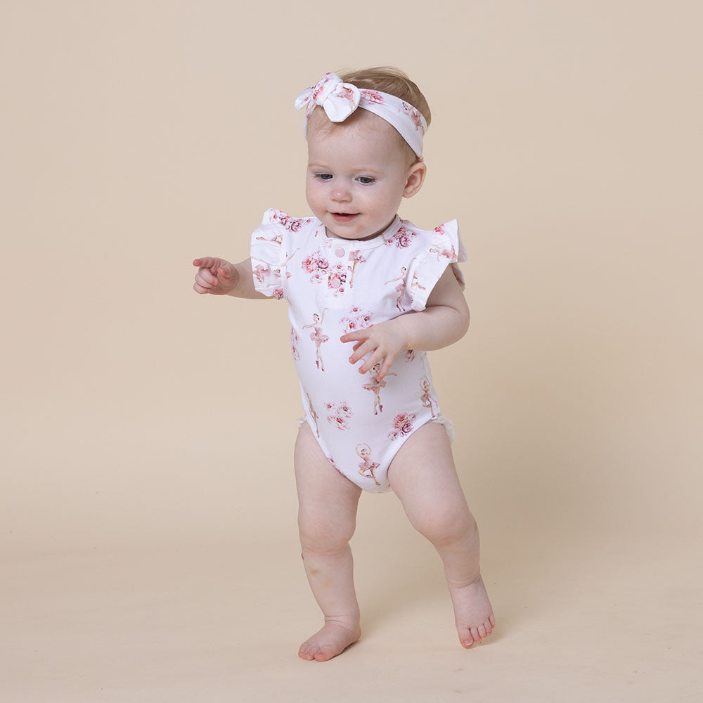 Ballerina Short Sleeve Organic Bodysuit with Frill - View 6