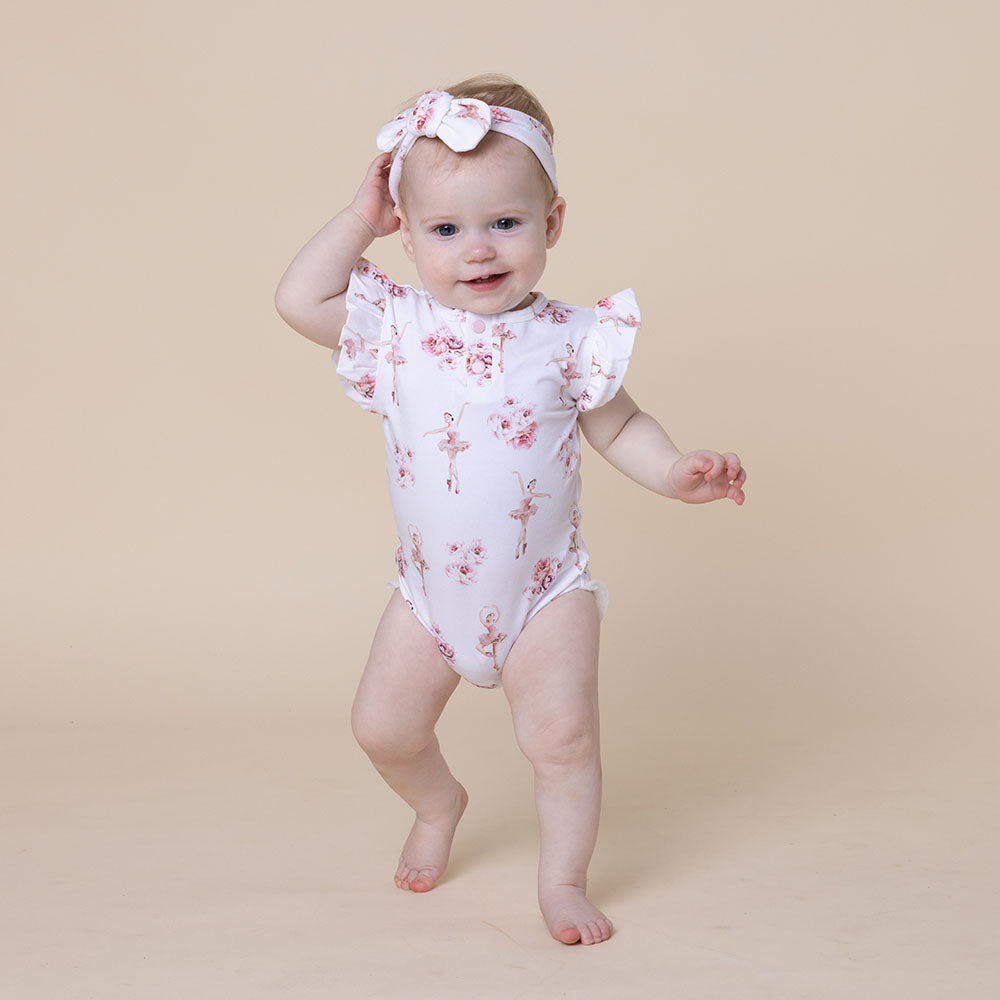 Ballerina Short Sleeve Organic Bodysuit with Frill - View 3