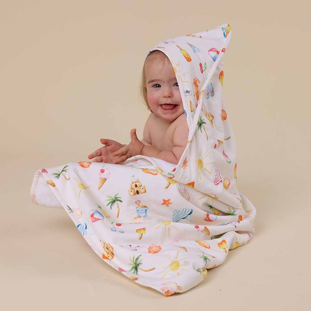 Beach Fun Organic Hooded Baby Towel - View 1