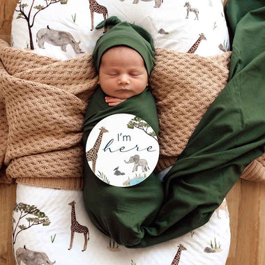 Olive Jersey Wrap Green Birth Announcement Set-Snuggle Hunny