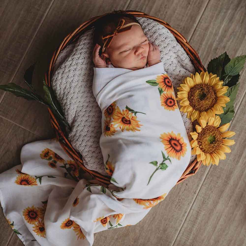 Sunflower Muslin Wrap Birth Announcement Set - View 1