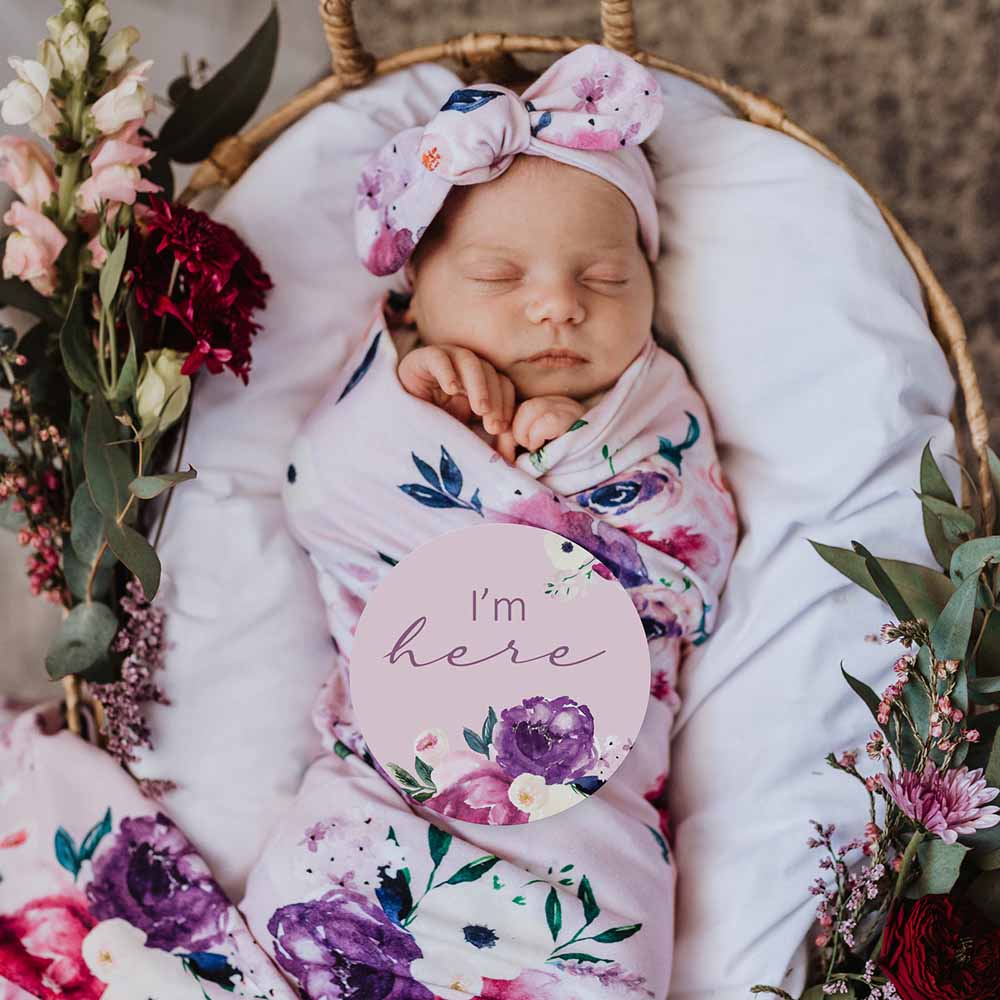 Floral Kiss Jersey Wrap Birth Announcement Set - View 1