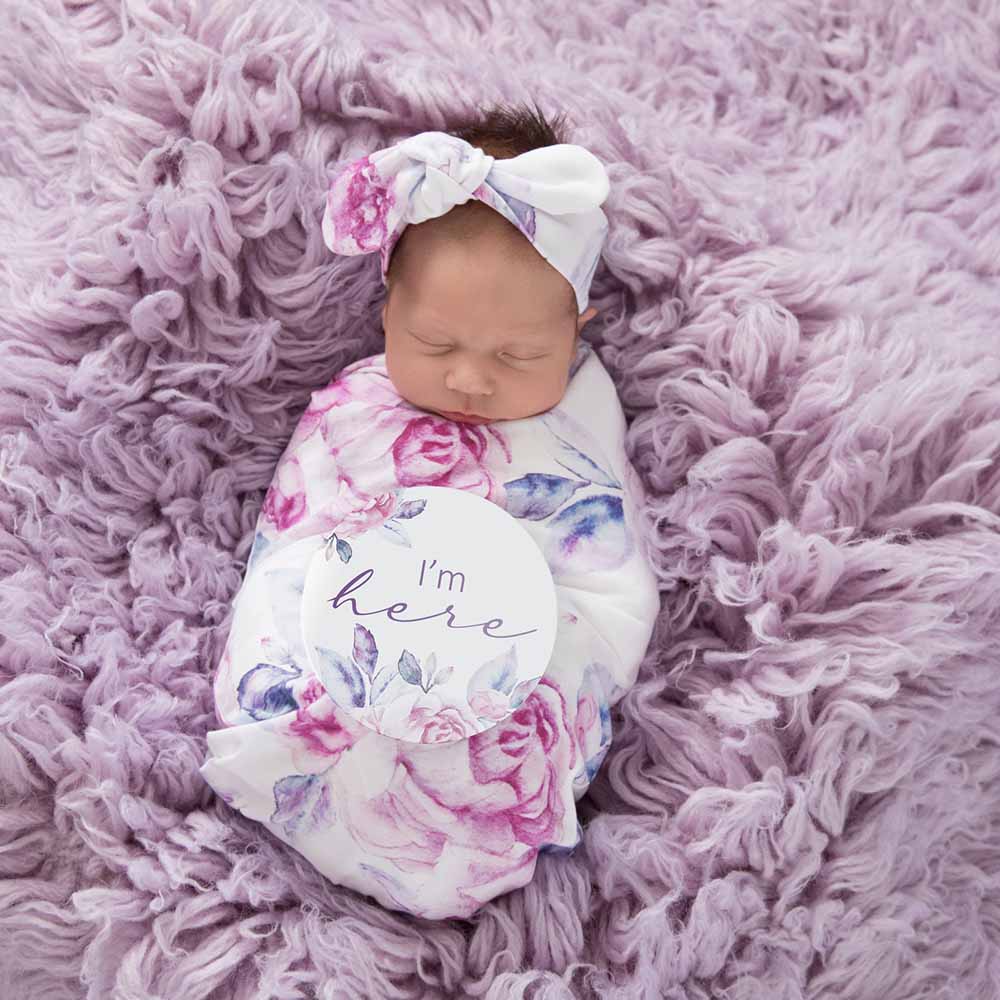 Lilac Skies Snuggle Swaddle Birth Announcement Set - View 1