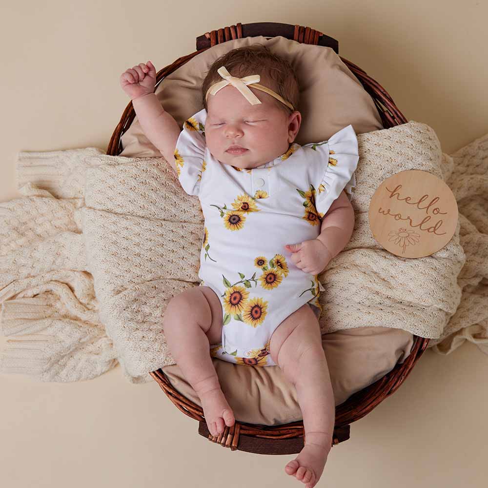 Sunflower Short Sleeve Organic Bodysuit with Frill - View 4