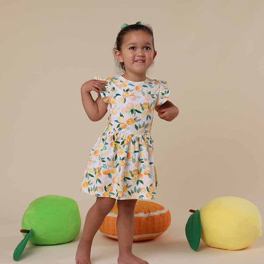 Sunny Citrus Short Sleeve Organic Dress | Snuggle Hunny