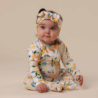 Sunny Citrus Organic Snuggle Sleepsuit Zip Footie | Snuggle Hunny