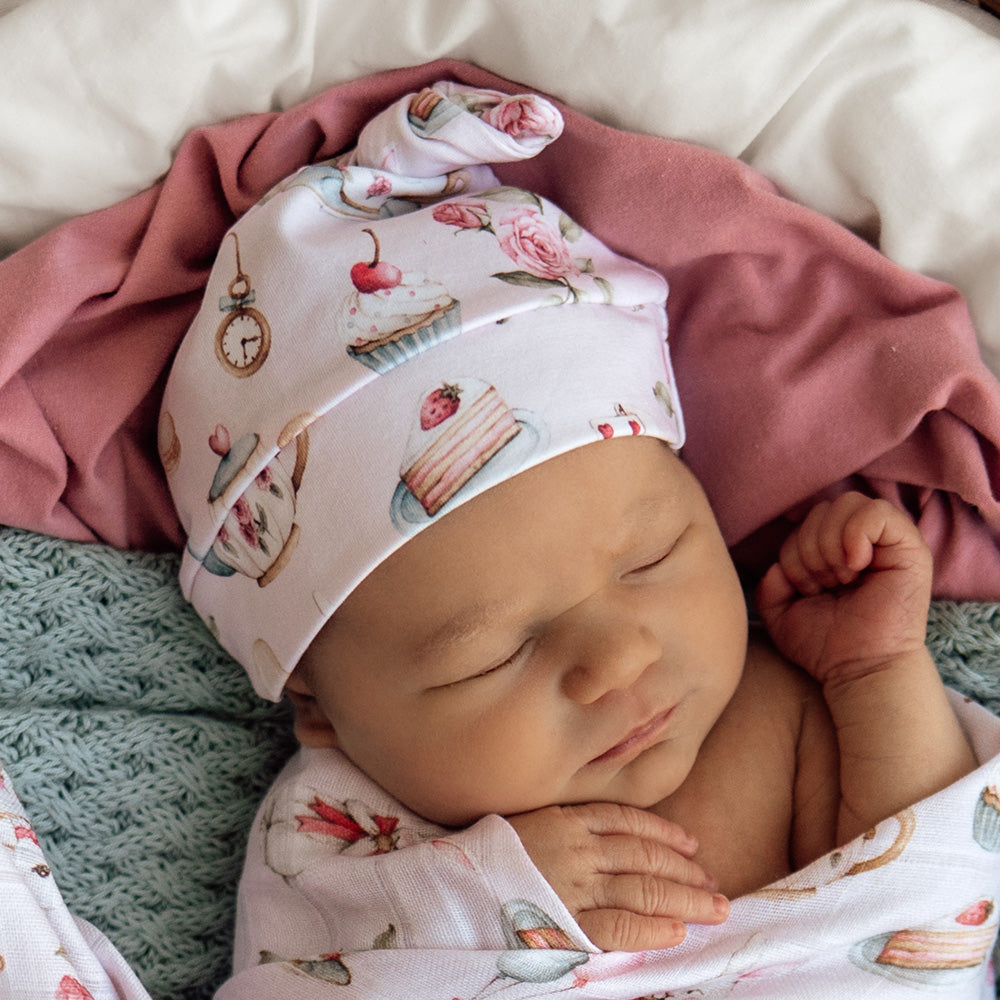Alice’s Tea Party Organic Knotted Beanie - View 1