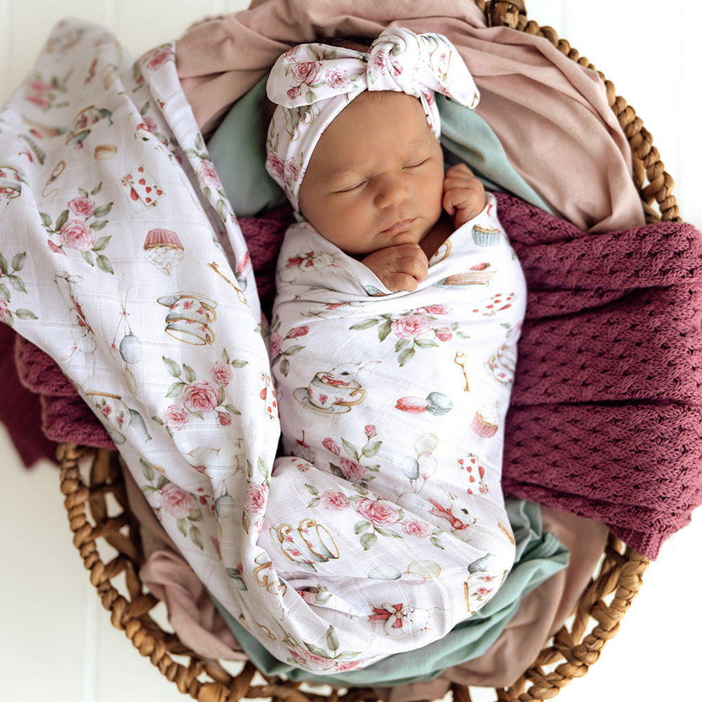 Alice’s Tea Party Organic Muslin Wrap - View 1