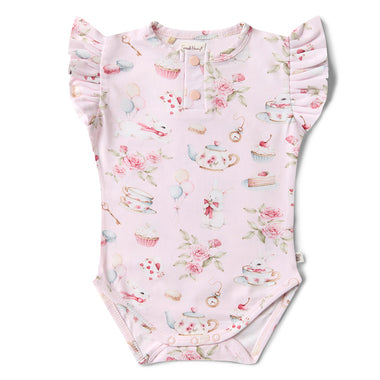 Alice’s Tea Party Short Sleeve Organic Bodysuit | Snuggle Hunny