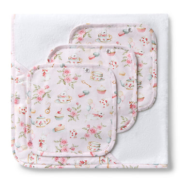 Alice's Tea Party Organic Baby Towel & Wash Cloth Set | Snuggle Hunny