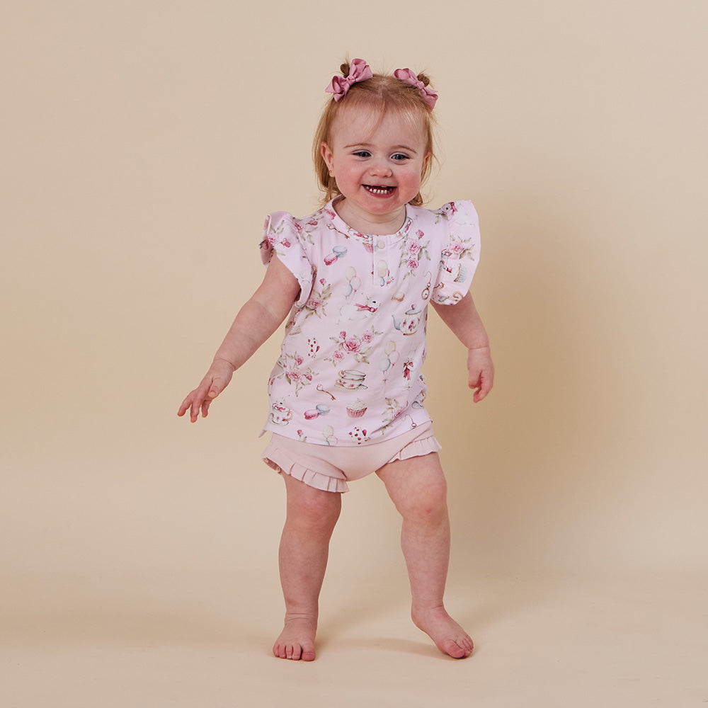 Alice's Tea Party Organic Short Sleeve Top with Frill - View 3