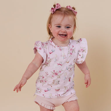 Alice's Tea Party Organic Short Sleeve Top with Frill | Snuggle Hunny