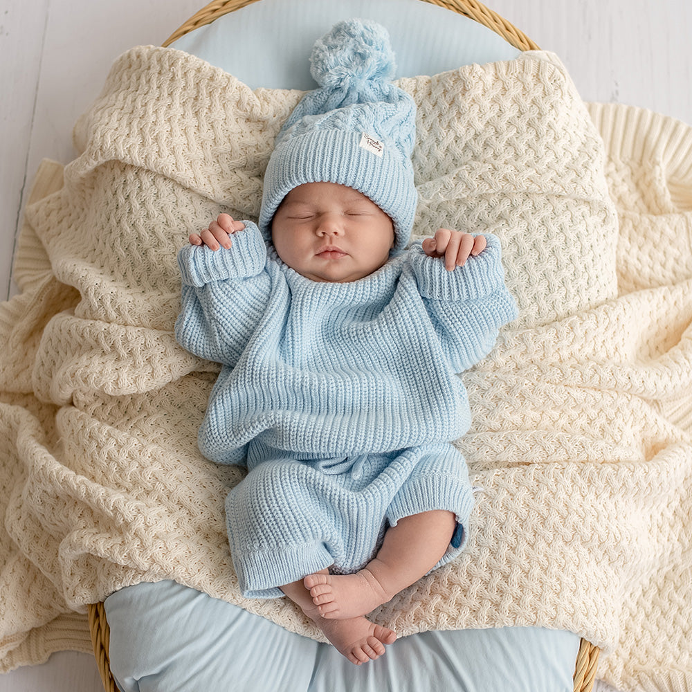 Baby Blue Oversized Cotton Knit Jumper - View 1
