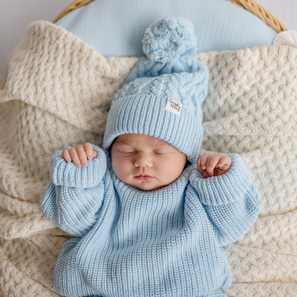 Baby Blue Oversized Cotton Knit Jumper - View 7