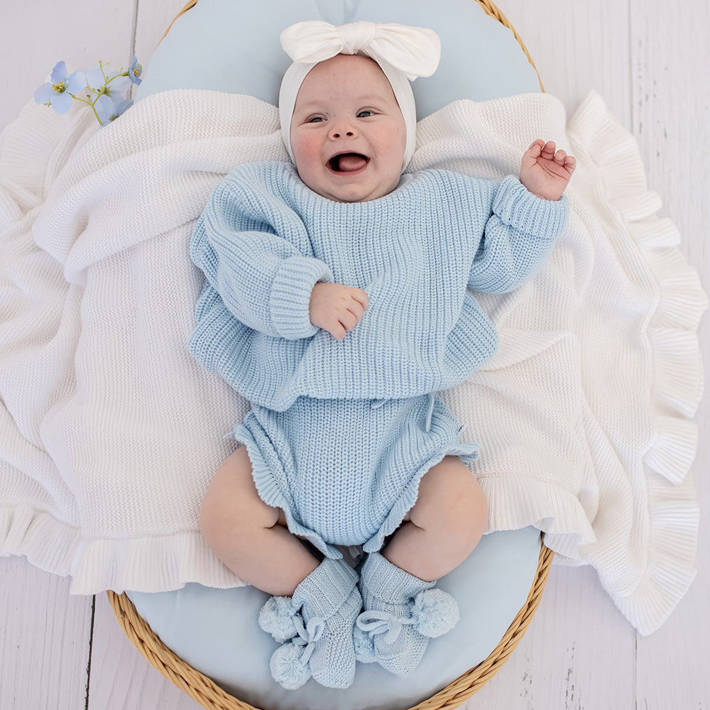Baby Blue Organic Cotton Knit Booties - View 6