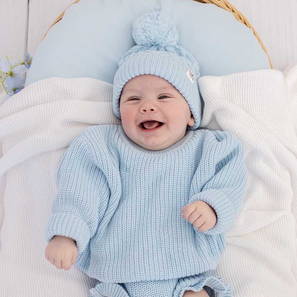 Baby Blue Oversized Cotton Knit Jumper - View 5