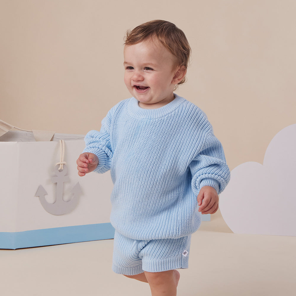 Baby Blue Oversized Cotton Knit Jumper - View 12