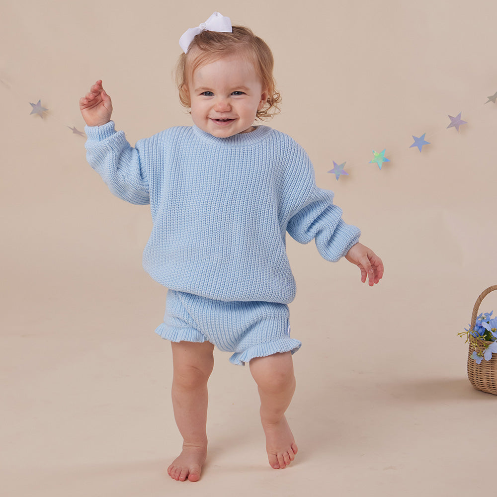 Baby Blue Oversized Cotton Knit Jumper - View 10