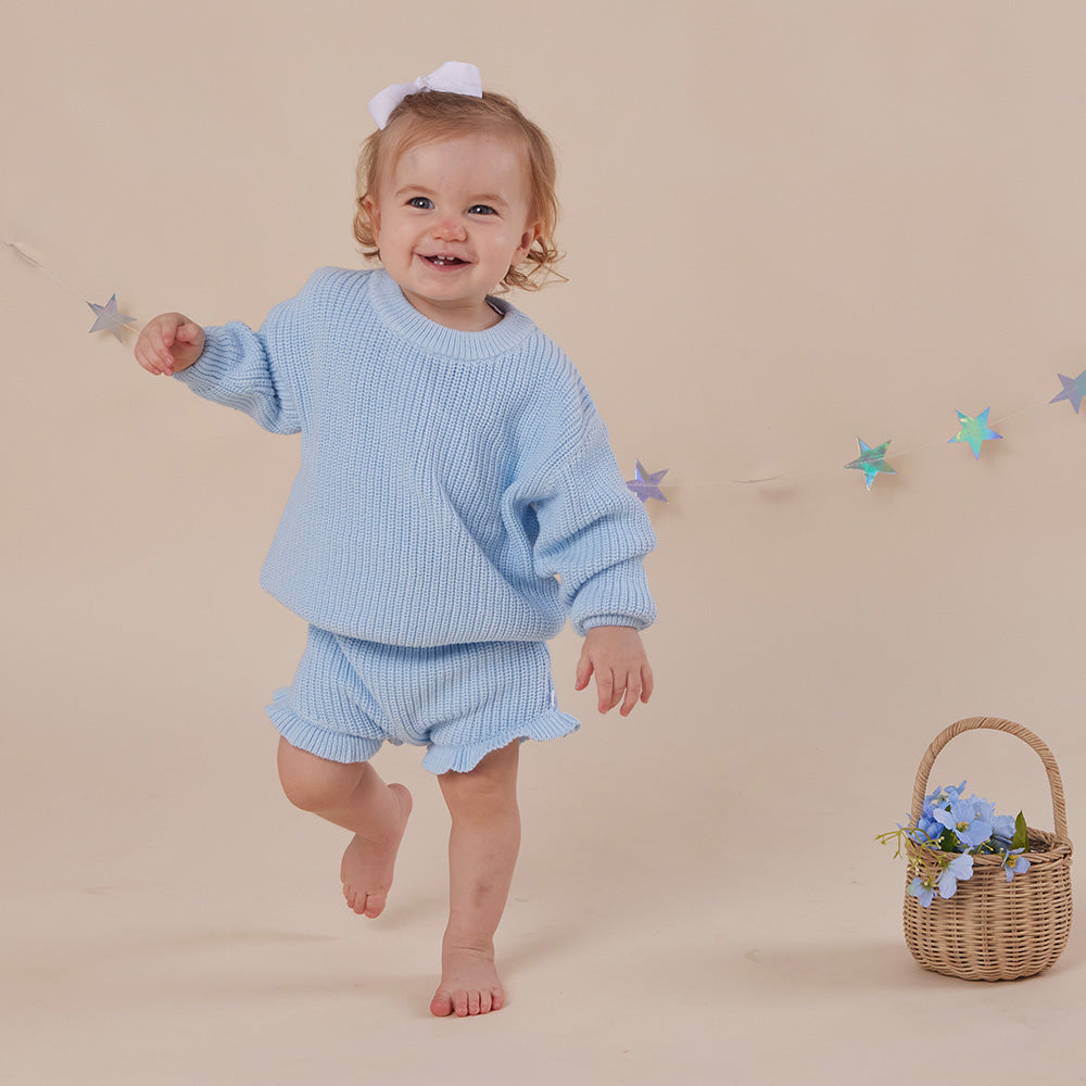 Baby Blue Oversized Cotton Knit Jumper - View 4