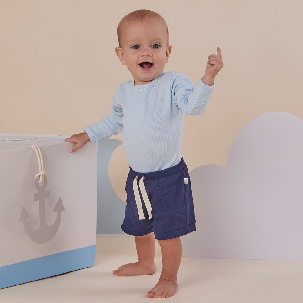 Baby Blue Long Sleeve Organic Bodysuit - View 3