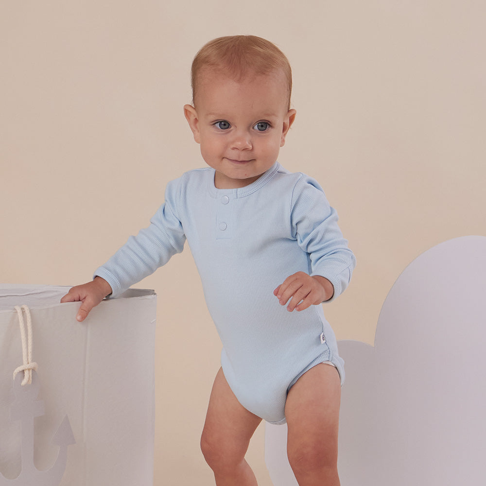 Baby Blue Long Sleeve Organic Bodysuit - View 1