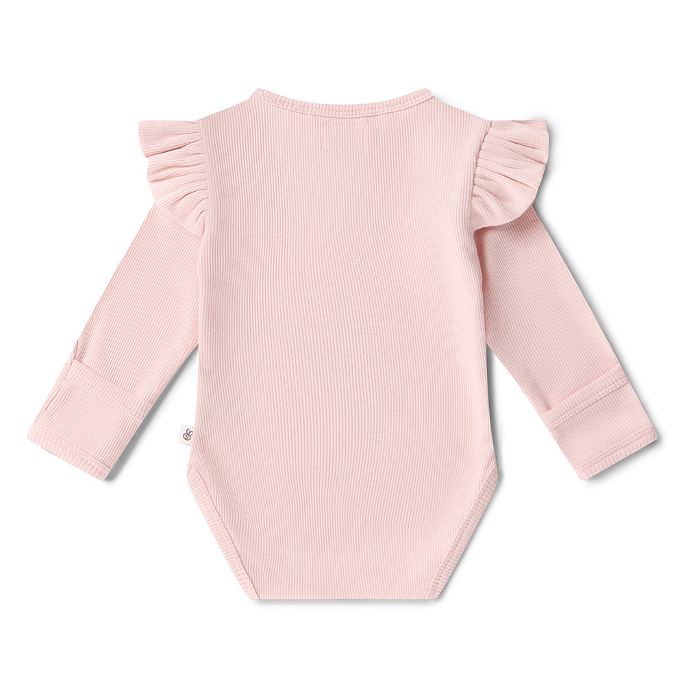 Baby Pink Long Sleeve Organic Bodysuit with Frill - View 4