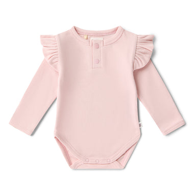 Baby Pink Long Sleeve Organic Bodysuit with Frill | Snuggle Hunny