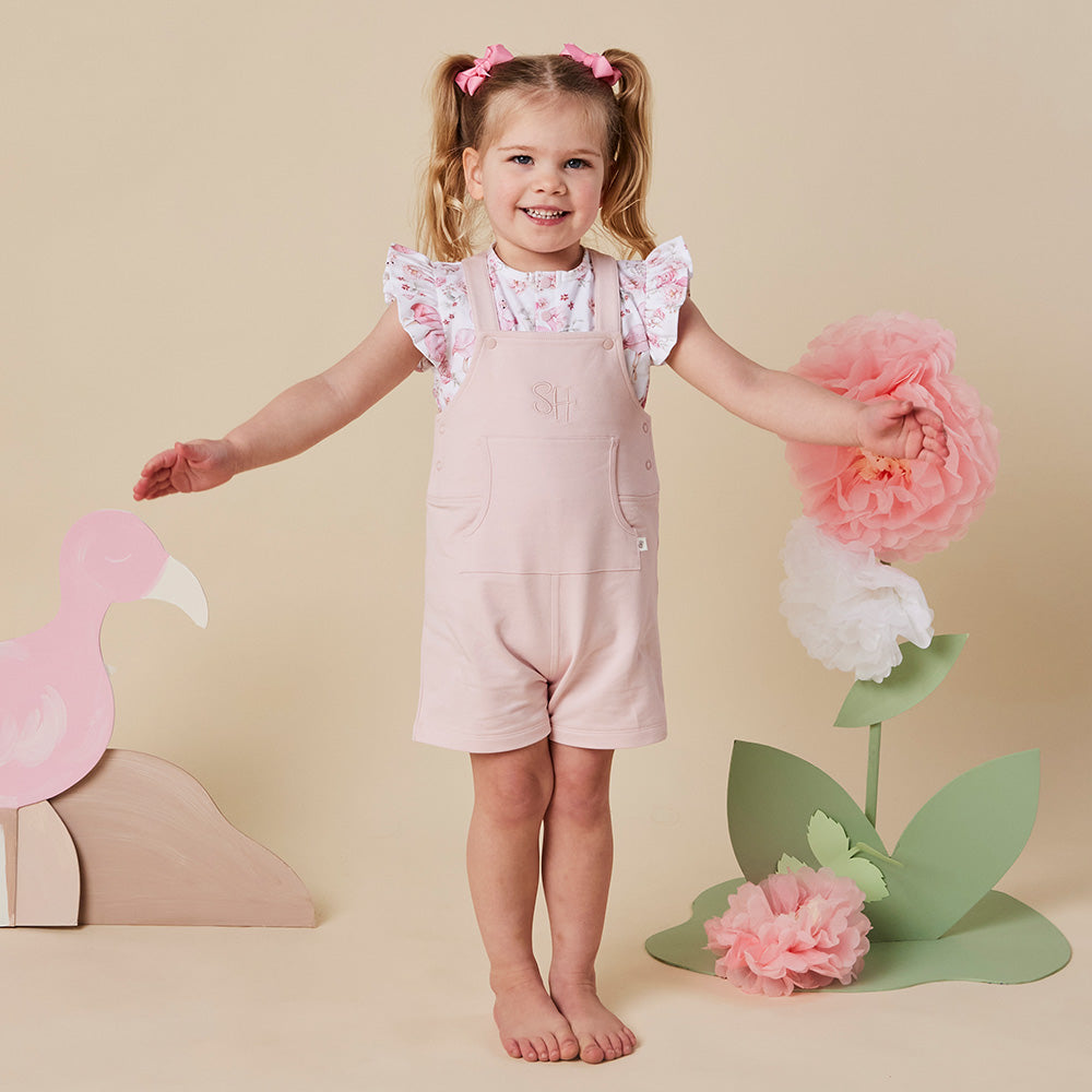 Baby Pink Organic Joey Overall Shorts - View 13
