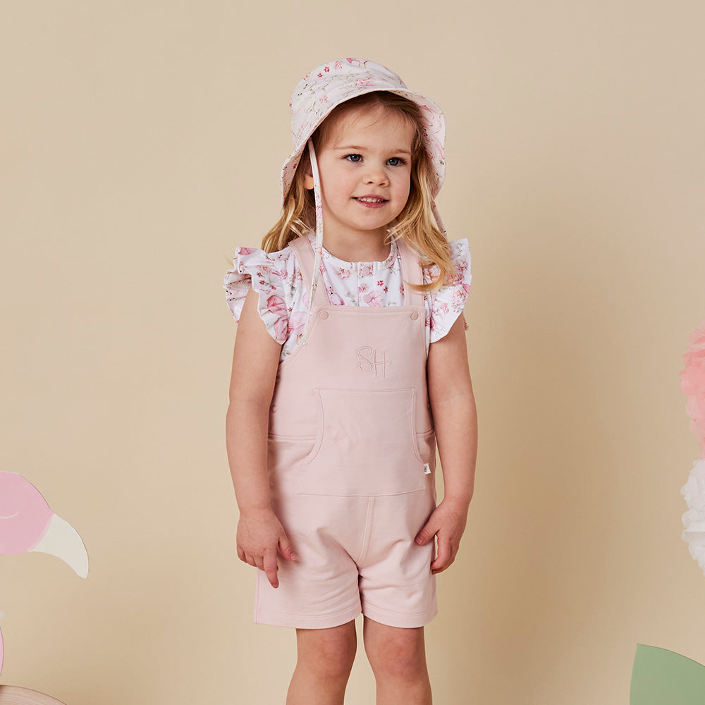 Baby Pink Organic Joey Overall Shorts - View 14