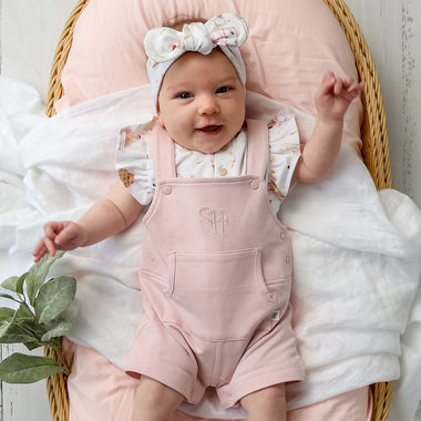 Baby Pink Organic Joey Overall Shorts | Snuggle Hunny