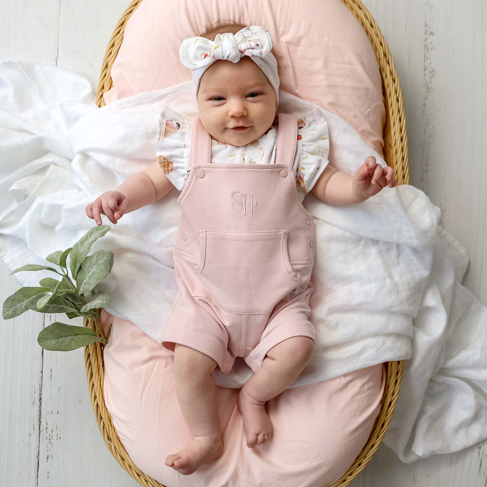 Baby Pink Organic Joey Overall Shorts - View 15