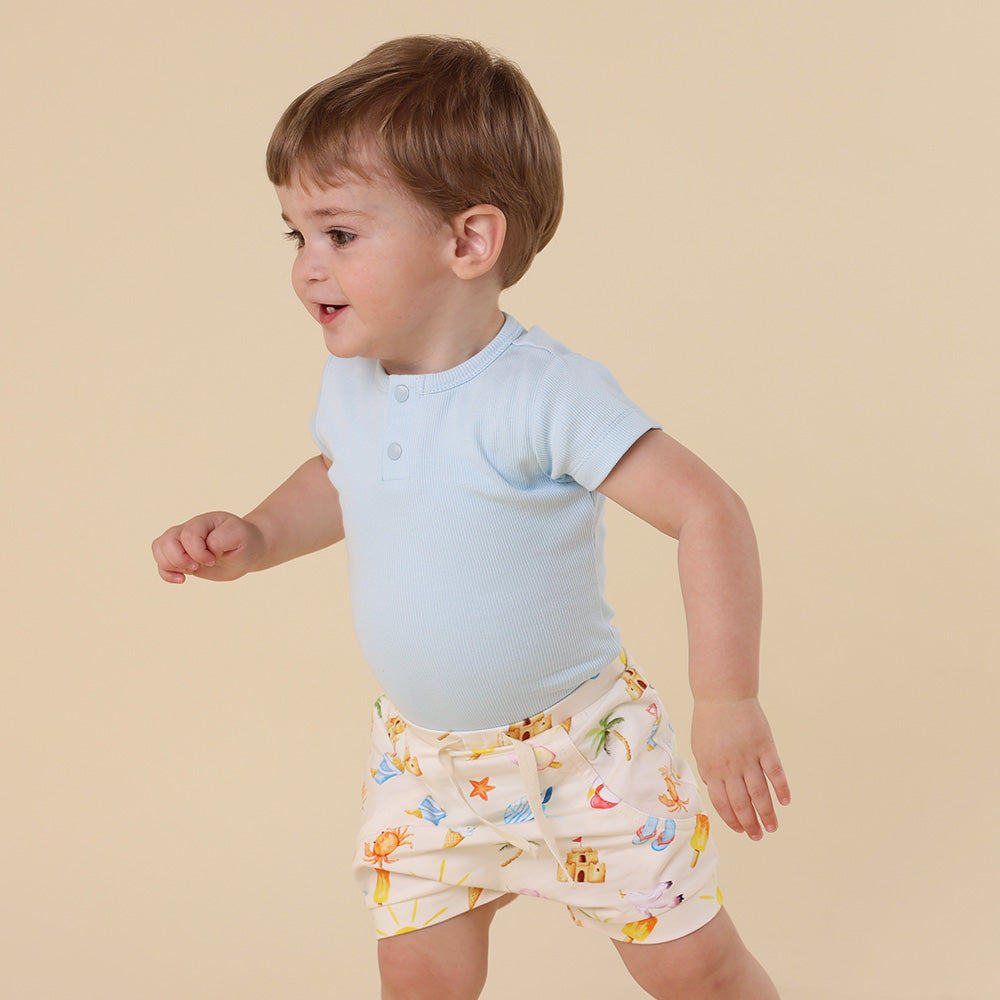 Baby Blue Short Sleeve Organic Bodysuit - View 7