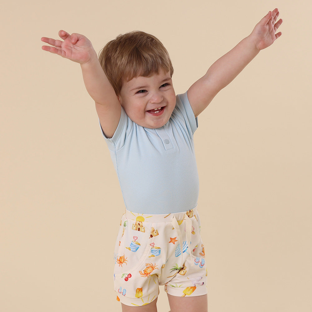 Baby Blue Short Sleeve Organic Bodysuit - View 3