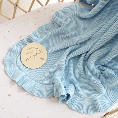 Baby Blue Ruffle Knit Organic Baby Blanket | Snuggle Hunny