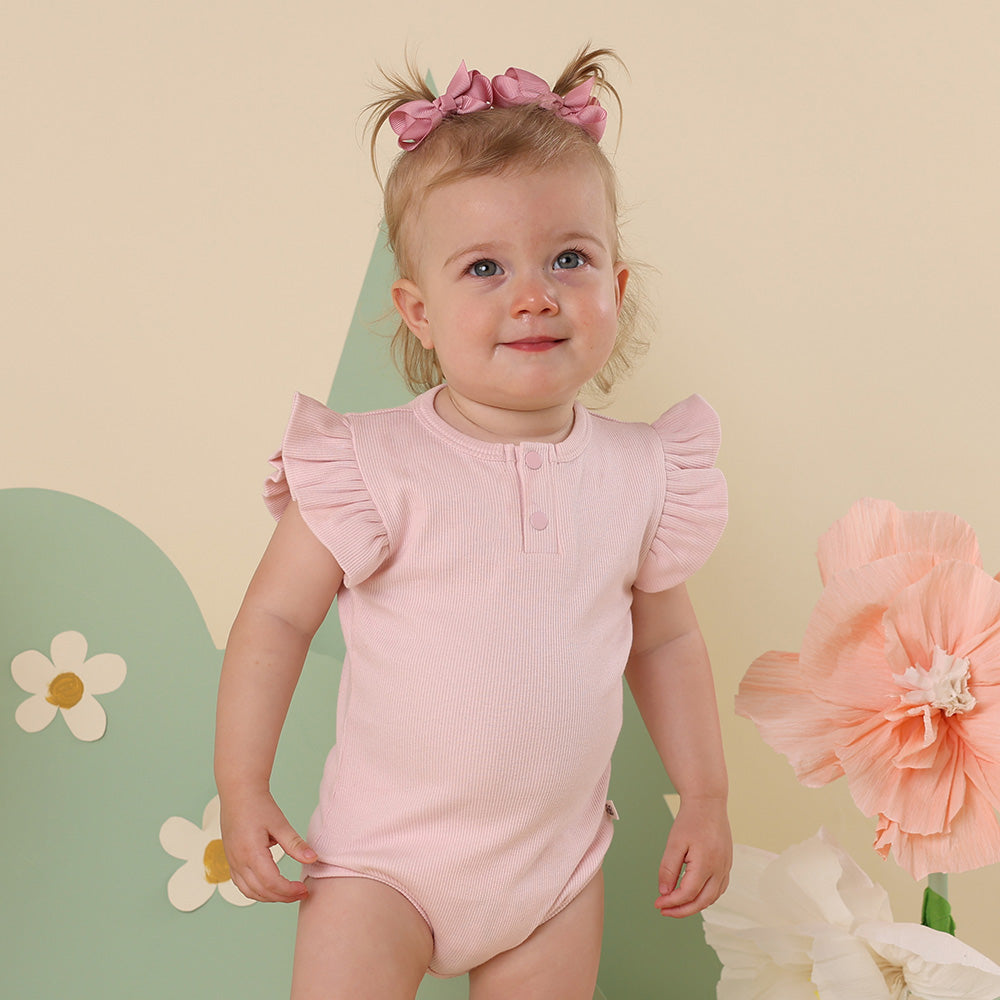 Baby Pink Short Sleeve Organic Bodysuit with Frill - View 7