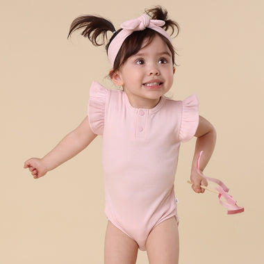 Baby Pink Short Sleeve Organic Bodysuit with Frill | Snuggle Hunny
