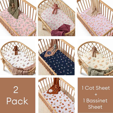 2 Pack Fitted Organic Cot & Bassinet Sheet / Change Pad Cover-Snuggle Hunny