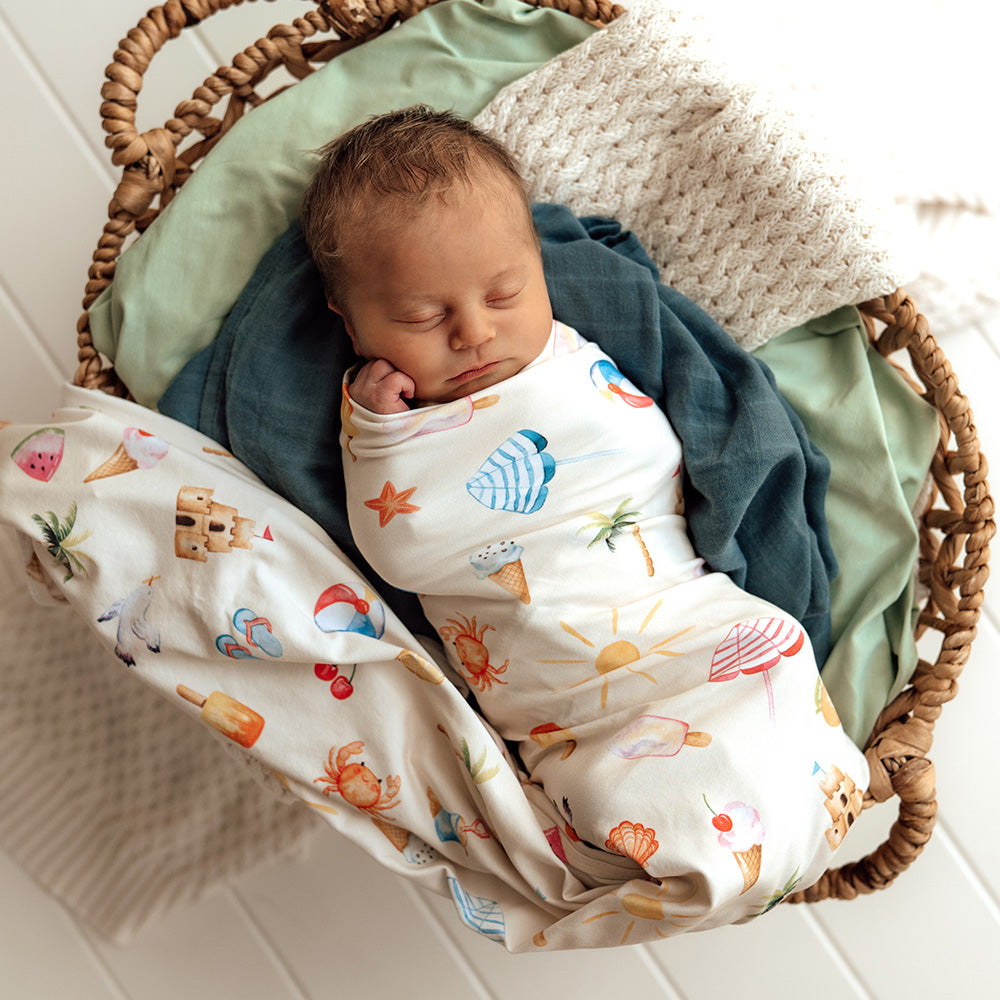 Beach Fun Organic Jersey Wrap & Beanie Set - View 4