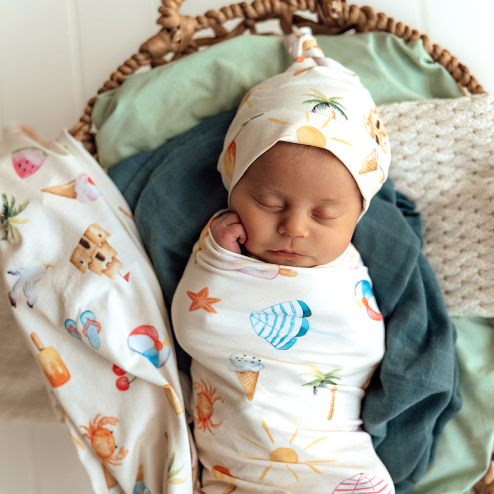 Beach Fun Organic Jersey Wrap & Beanie Set - View 3