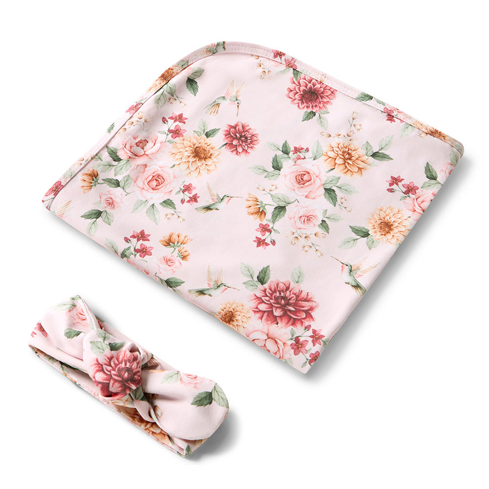 Birds & Blooms Organic Jersey Wrap & Topknot Set - View 2