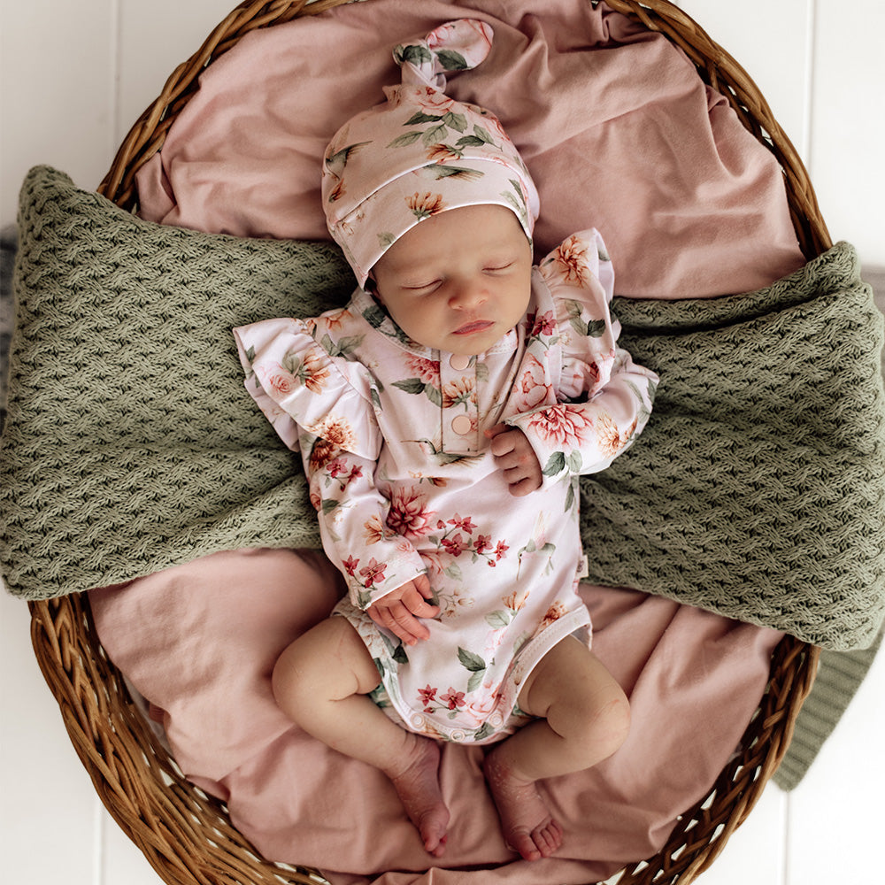 Birds & Blooms Long Sleeve Organic Bodysuit with Frill - View 1