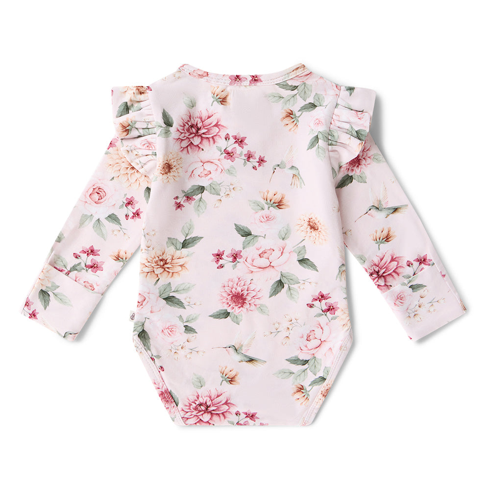 Birds & Blooms Long Sleeve Organic Bodysuit with Frill - View 10